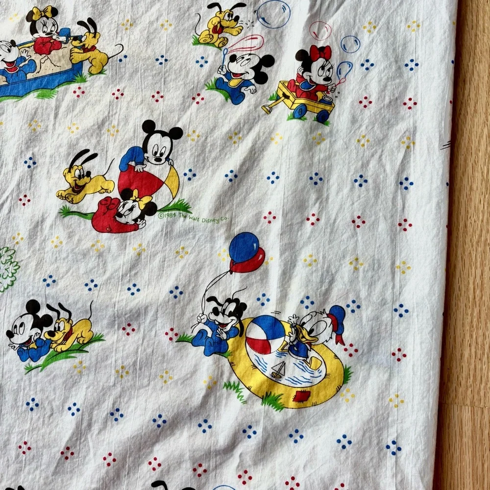 Vintage 1984 Dundee Fitted Mini Crib Sheet Baby Mickey Playground Print Cotton